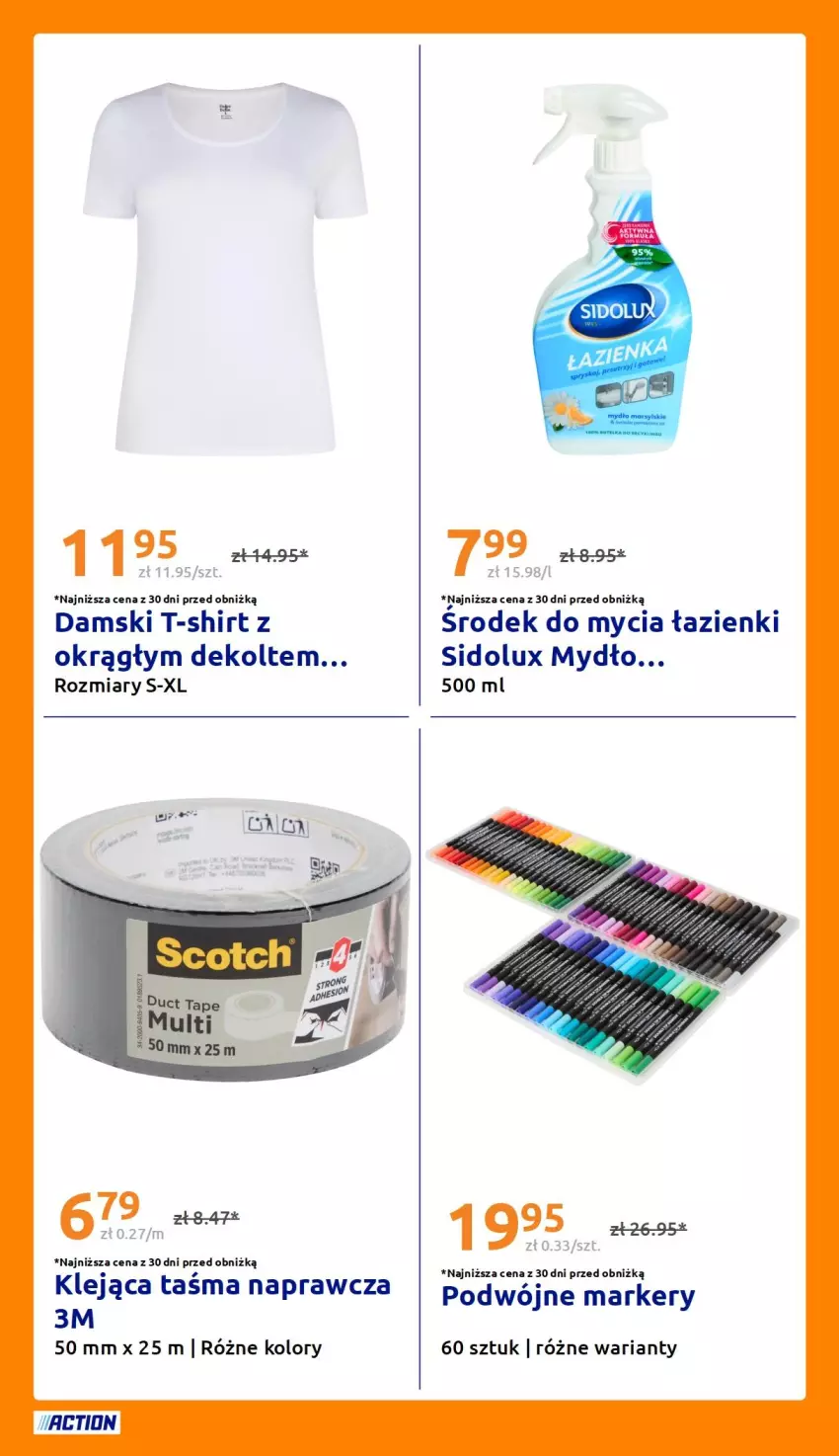 Gazetka promocyjna Action - Gazetka tydzień 35 2026 - ważna 26.08 do 01.09.2026 - strona 30 - produkty: Klej, Marker, Mydło, Sidolux, T-shirt, Taśma naprawcza