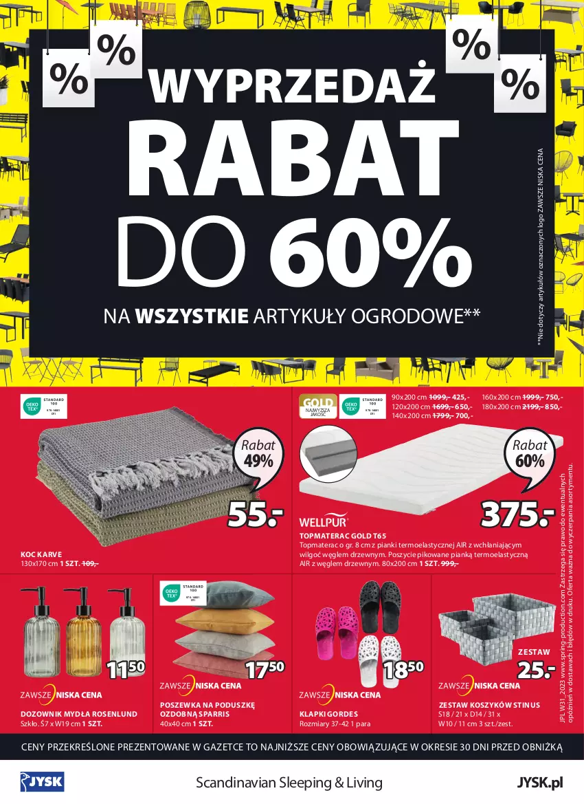 Gazetka promocyjna Jysk - Oferta tygodnia - ważna 26.07 do 29.08.2023 - strona 17 - produkty: Dozownik, Dozownik mydła, Klapki, Koc, Kosz, LG, Materac, Poszewka, Tera, Top