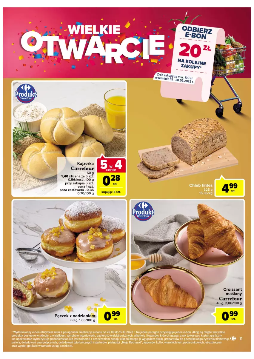 Gazetka promocyjna Carrefour - Gazetka Wielkie Otwarcie Market Lubin - ważna 15.09 do 24.09.2022 - strona 11 - produkty: Croissant, Kajzerka, Kosz, Olej, Pączek