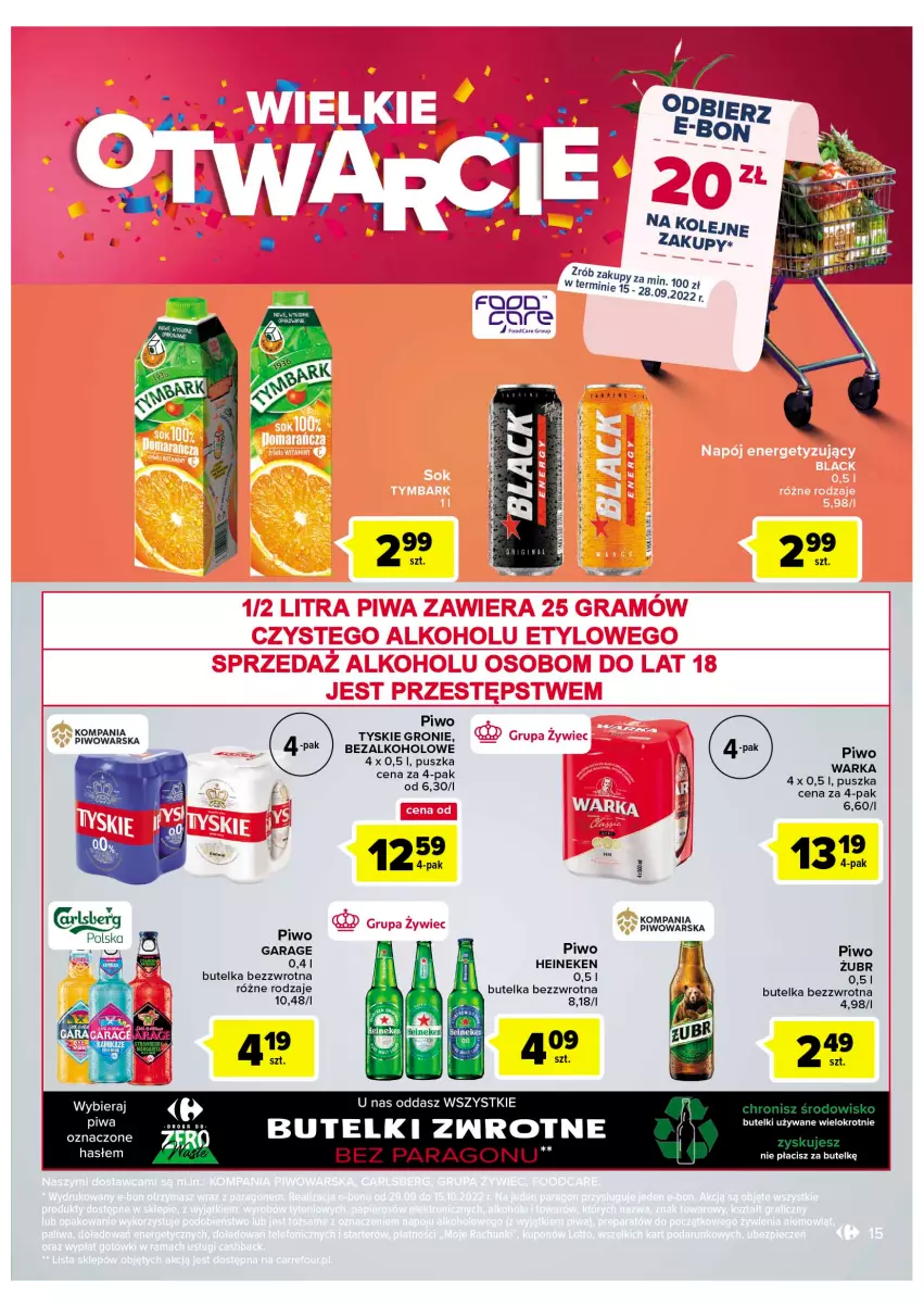 Gazetka promocyjna Carrefour - Gazetka Wielkie Otwarcie Market Lubin - ważna 15.09 do 24.09.2022 - strona 15 - produkty: Heineken, Olej, Piwa, Piwo, Tyskie, Warka