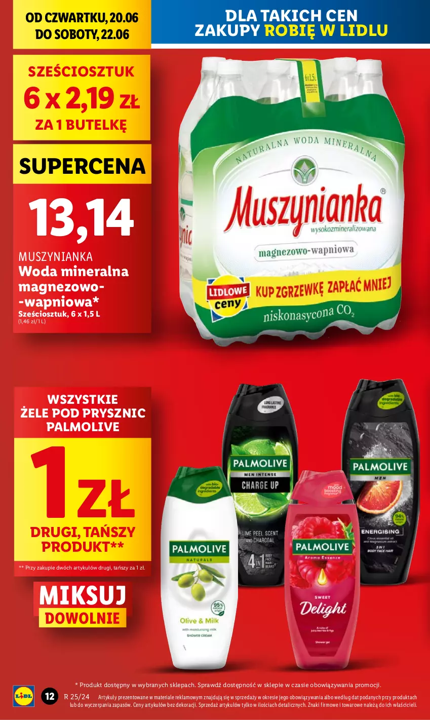 Gazetka promocyjna Lidl - GAZETKA - ważna 20.06 do 22.06.2024 - strona 12 - produkty: Magnez, Mus, Muszynianka, Palmolive, Woda, Woda mineralna