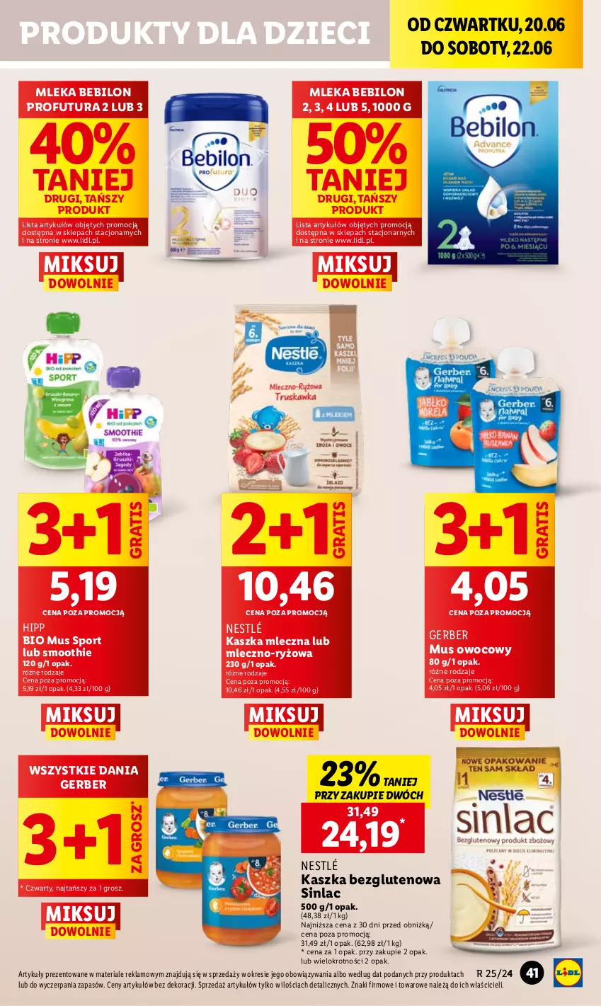 Gazetka promocyjna Lidl - GAZETKA - ważna 20.06 do 22.06.2024 - strona 51 - produkty: BEBILON, Dzieci, Gerber, Gra, HiPP, Hipp Bio, Mus, Nestlé, Por, Ryż, Sinlac, Smoothie, Sport