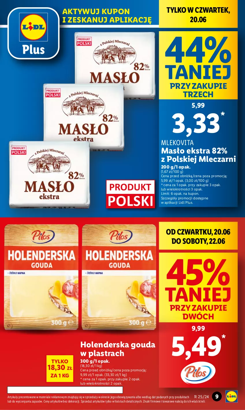 Gazetka promocyjna Lidl - GAZETKA - ważna 20.06 do 22.06.2024 - strona 9 - produkty: Gouda, Masło, Mleko, Mlekovita