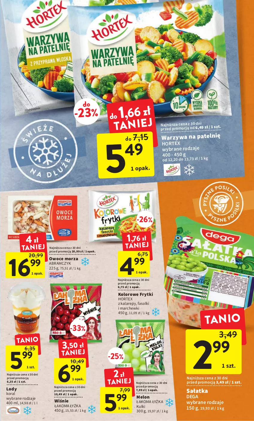 Gazetka promocyjna Intermarche - Gazetka Intermarche - ważna 03.01 do 11.01.2023 - strona 17 - produkty: Dega, Fa, Frytki, Hortex, Lody, Melon, Owoce, Owoce morza, Sałat, Sałatka, Warzywa