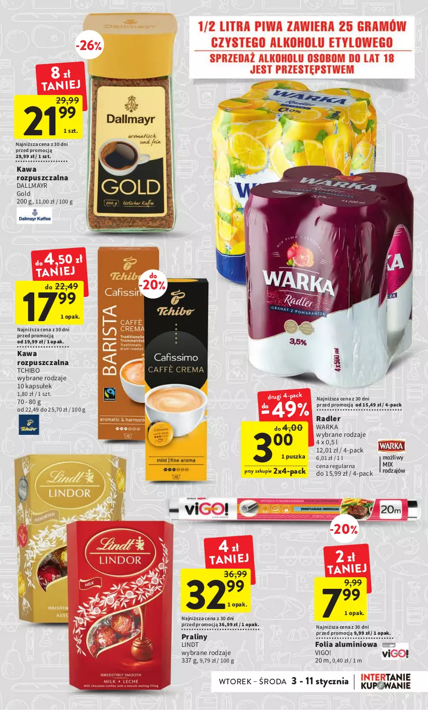 Gazetka promocyjna Intermarche - Gazetka Intermarche - ważna 03.01 do 11.01.2023 - strona 5 - produkty: Dallmayr, Folia aluminiowa, Kawa, Kawa rozpuszczalna, Lindt, Praliny, Radler, Tchibo, Warka