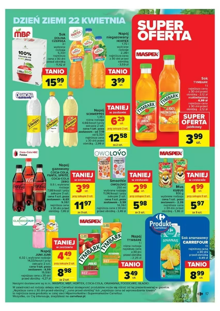 Gazetka promocyjna Carrefour - ważna 16.04 do 28.04.2024 - strona 11 - produkty: Coca-Cola, Gin, Hortex, Kosz, Napój, Schweppes, Smoothie, Sok, Tymbark