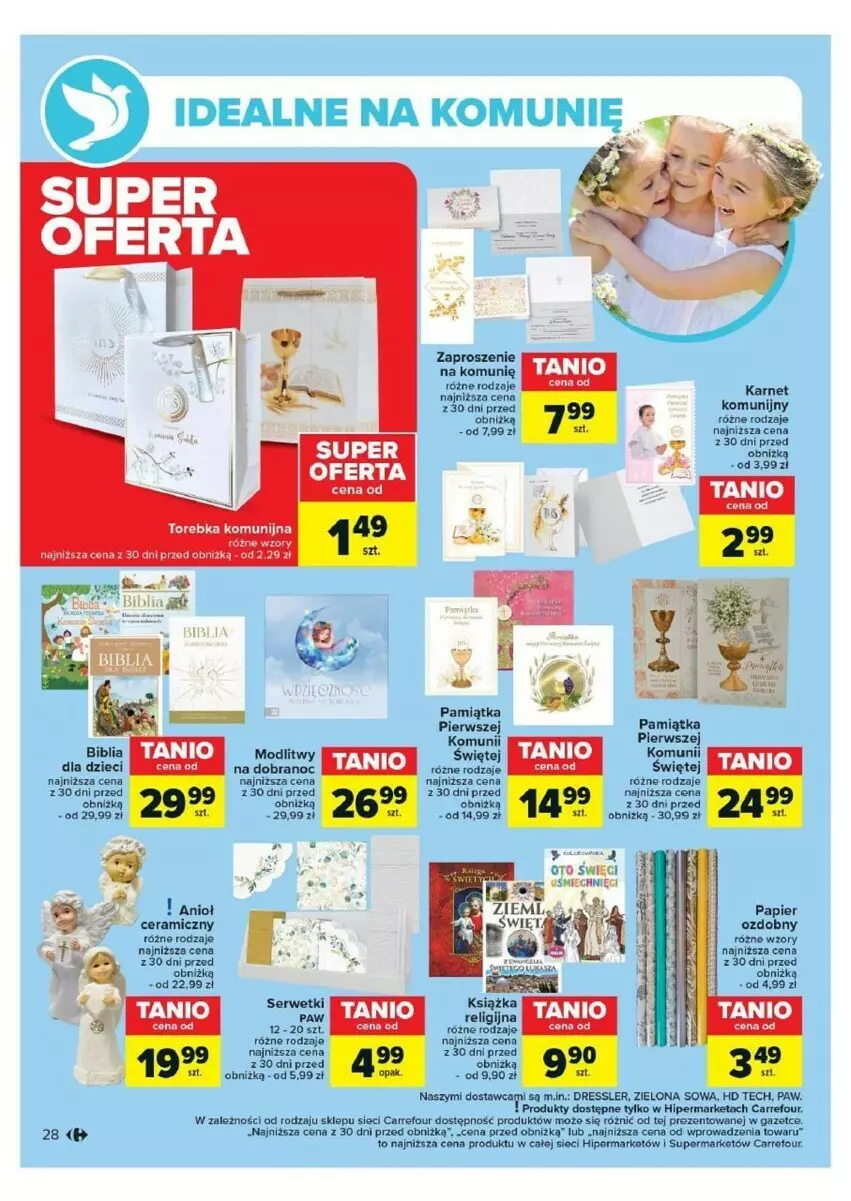 Gazetka promocyjna Carrefour - ważna 16.04 do 28.04.2024 - strona 24 - produkty: Dres, Dzieci, Papier, Papier ozdobny, Por, Ser, Serwetki, Torebka