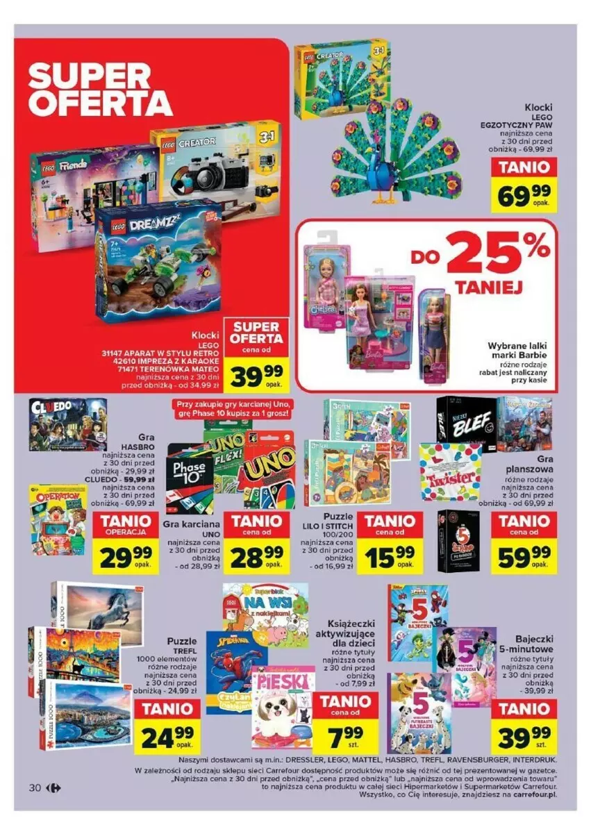 Gazetka promocyjna Carrefour - ważna 16.04 do 28.04.2024 - strona 26 - produkty: Barbie, Burger, Dres, Dzieci, Gra, Hasbro, Klocki, LEGO, Mattel, Puzzle, Ravensburger
