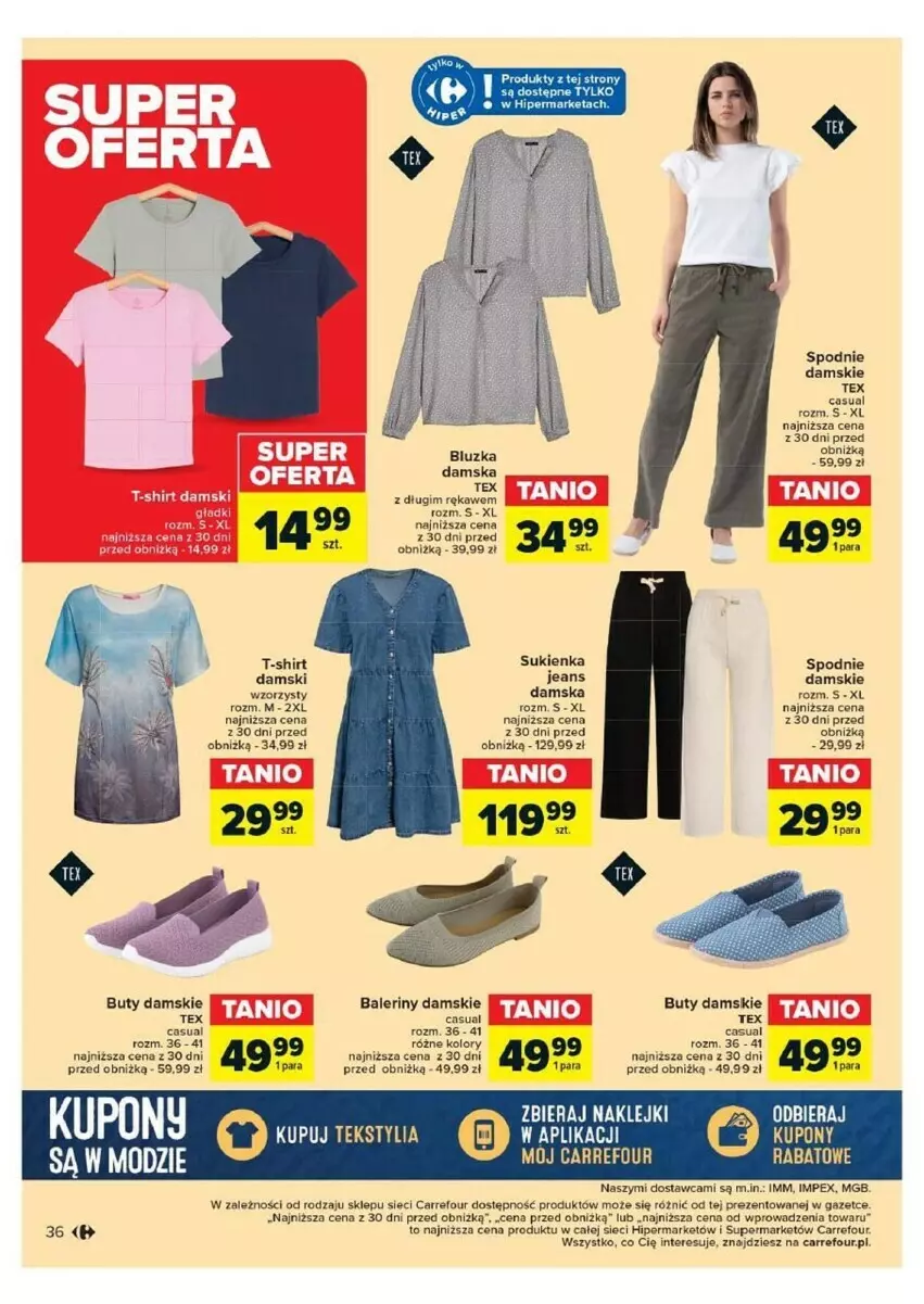 Gazetka promocyjna Carrefour - ważna 16.04 do 28.04.2024 - strona 32 - produkty: Baleriny, Buty, Spodnie, Sukienka, T-shirt
