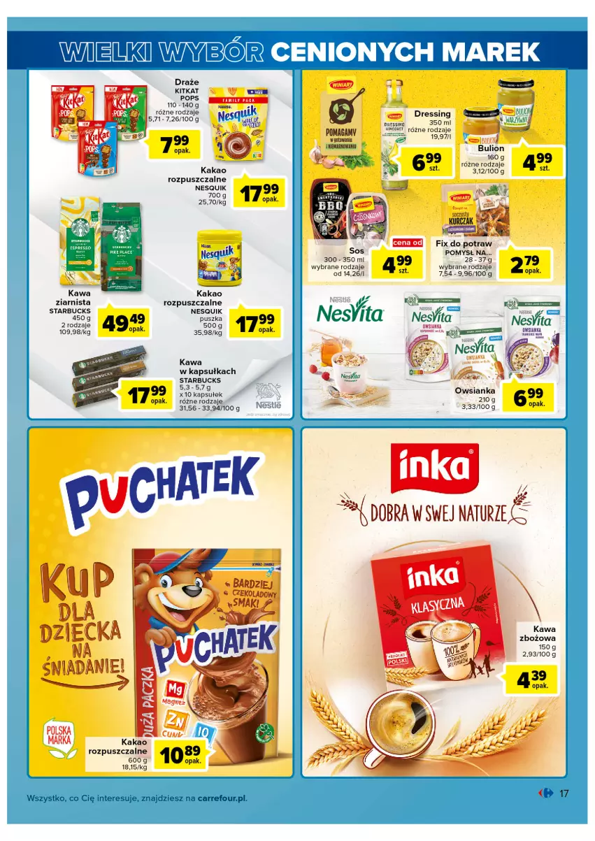 Gazetka promocyjna Carrefour - Gazetka Wielki wybór cenionych marek - ważna 31.05 do 11.06.2022 - strona 17 - produkty: Bulion, Dres, Kakao, Kawa, Kawa zbożowa, Lion, Nesquik, Owsianka, Por