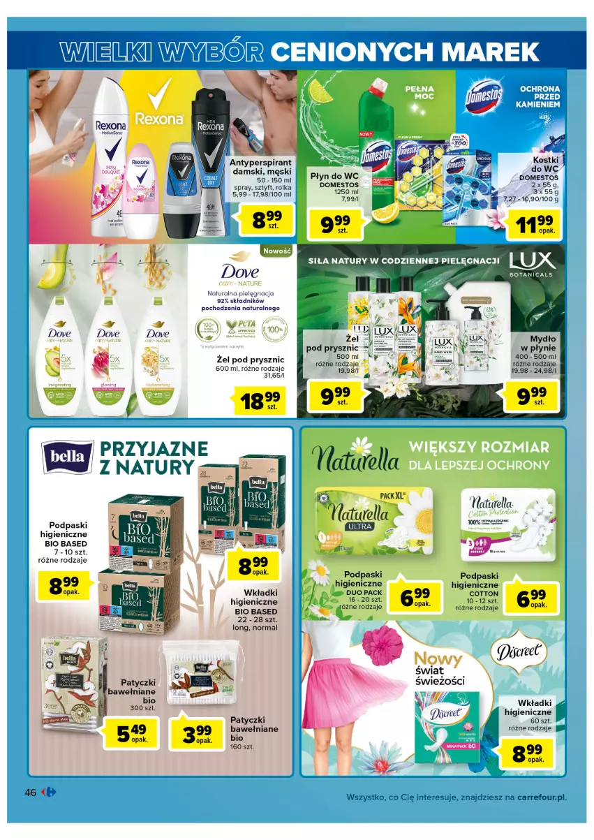 Gazetka promocyjna Carrefour - Gazetka Wielki wybór cenionych marek - ważna 31.05 do 11.06.2022 - strona 46 - produkty: Antyperspirant, Domestos, Dove, Płyn do wc, Podpaski, Rexona, Wkładki