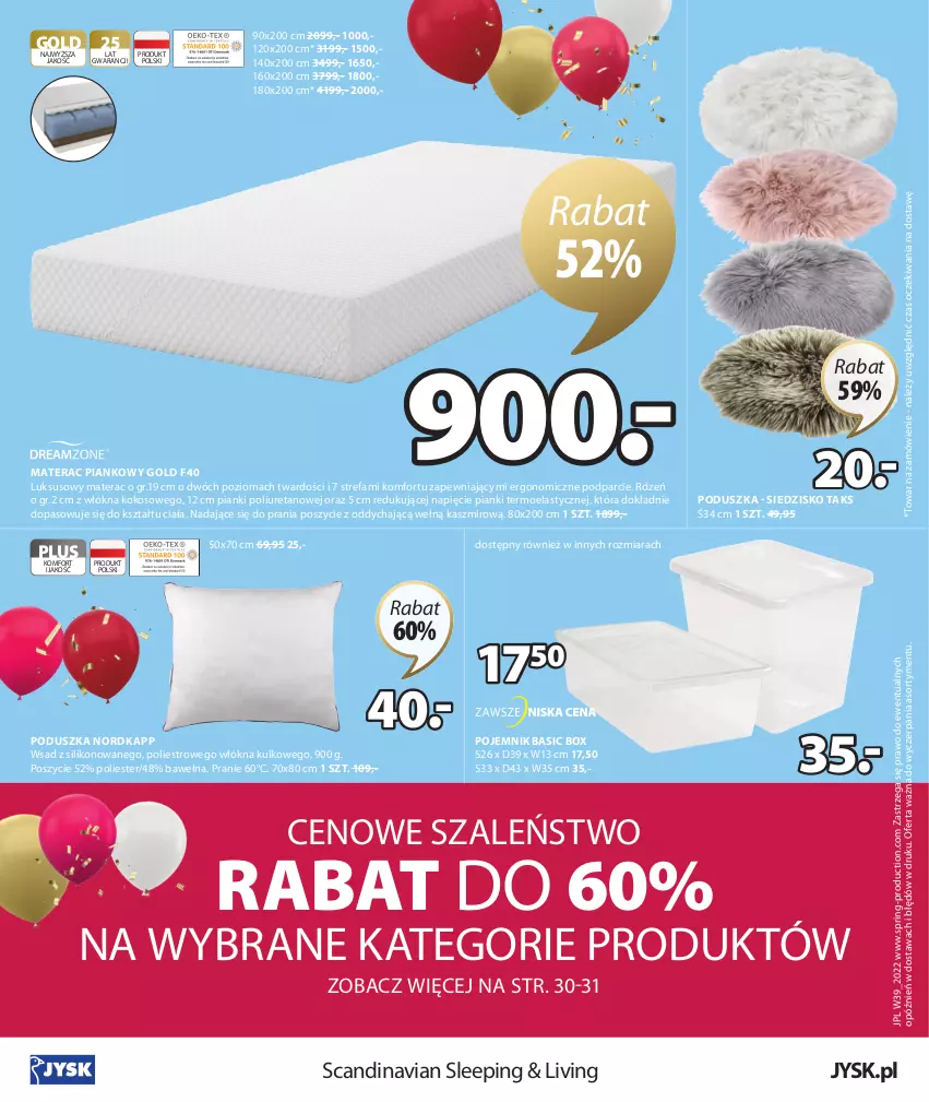 Gazetka promocyjna Jysk - Oferta tygodnia - ważna 28.09 do 18.10.2022 - strona 33 - produkty: Fa, Kokos, Materac, Materac piankowy, Poduszka, Pojemnik, Siedzisko, Szal, Tera, Wełna