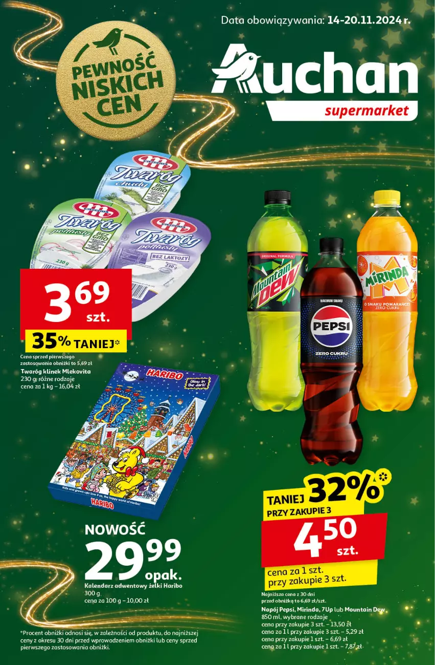 Gazetka promocyjna Auchan - Pewność Niskich Cen Supermarket - ważna 14.11 do 20.11.2024 - strona 1 - produkty: Mleko, Mlekovita, Twaróg