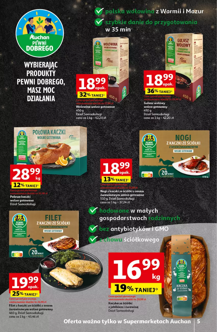 Gazetka promocyjna Auchan - Pewność Niskich Cen Supermarket - ważna 14.11 do 20.11.2024 - strona 5 - produkty: Gulasz wołowy, Kaczka, Koc, Sos, Wino, Wołowina