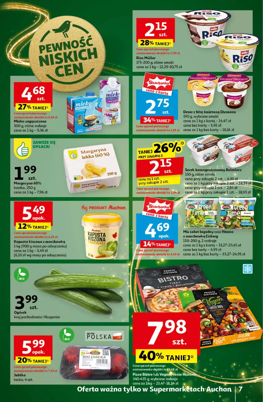 Gazetka promocyjna Auchan - Pewność Niskich Cen Supermarket - ważna 14.11 do 20.11.2024 - strona 9 - produkty: Deser, Jabłka, Margaryna, Mleko, Mleko zagęszczone, Ogórek, Rolmlecz, Sałat, Ser, Serek, Serek homogenizowany