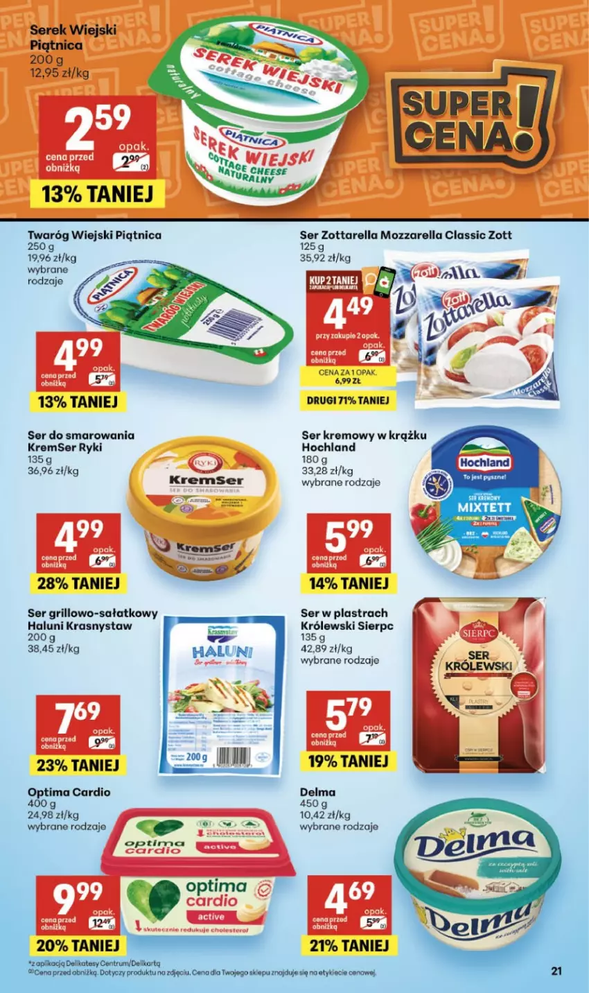 Gazetka promocyjna Delikatesy Centrum - Franczyza DC25 Czwartek - ważna 18.06 do 24.06.2026 - strona 21 - produkty: Delma, Grill, Hochland, Królewski, Mozzarella, Optima, Optima Cardio, Piątnica, Sałat, Ser, Serek, Serek wiejski, Twaróg, Zott, Zottarella