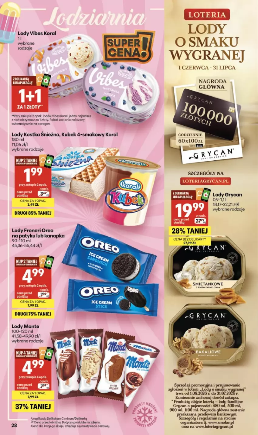 Gazetka promocyjna Delikatesy Centrum - Franczyza DC25 Czwartek - ważna 18.06 do 24.06.2026 - strona 28 - produkty: Fa, Gra, Gry, Kubek, Lody, Monte, Oreo, Rum, Sos