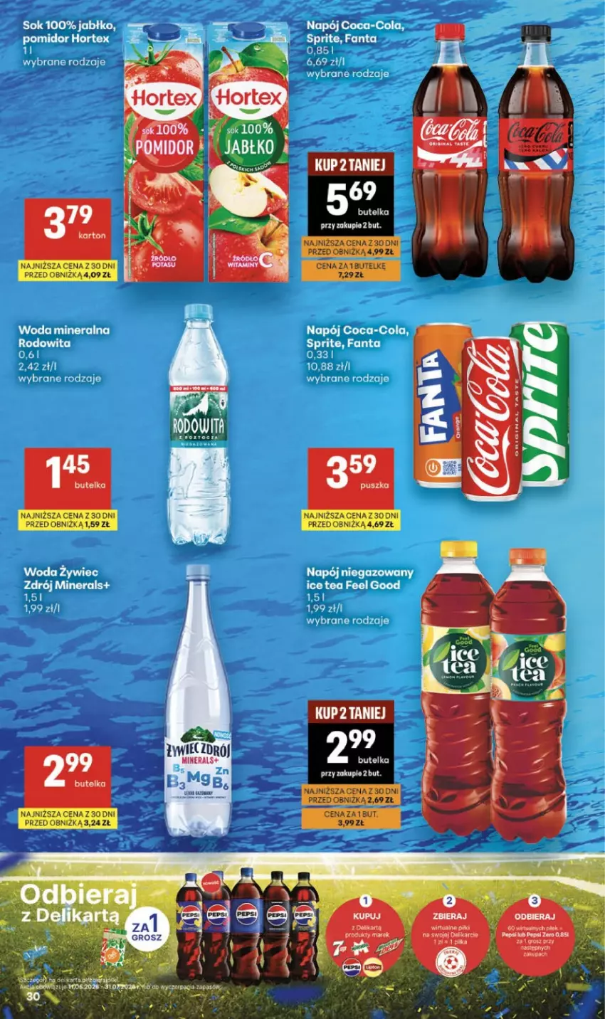 Gazetka promocyjna Delikatesy Centrum - Franczyza DC25 Czwartek - ważna 18.06 do 24.06.2026 - strona 30 - produkty: Coca-Cola, Fa, Fanta, Hortex, Ice tea, Koc, Napój, Napój niegazowany, Sprite, Woda, Woda mineralna