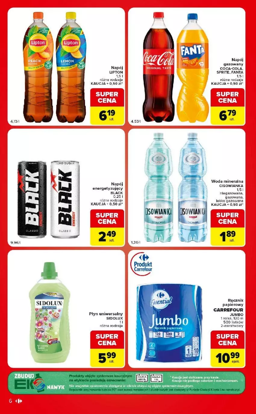 Gazetka promocyjna Carrefour - Gazetka Carrefour Market w SUMIE ekspresowe zakupy - ważna 14.07 do 20.07.2026 - strona 6 - produkty: Cisowianka, Coca-Cola, Fa, Fanta, Kasia, Lack, Lipton, Napój, Papier, Ręcznik, Sidolux, Sprite, Woda, Woda mineralna