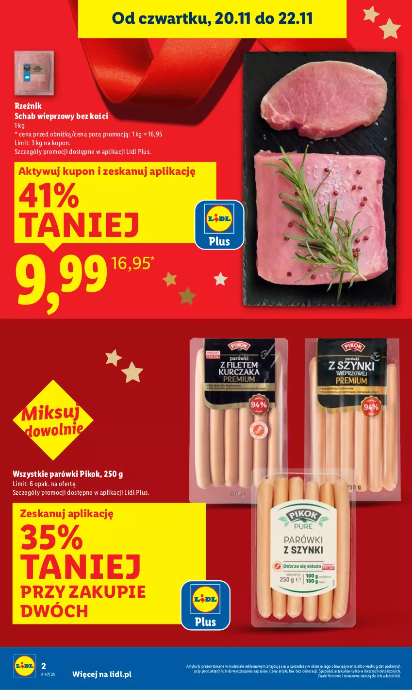 Gazetka promocyjna Lidl - GAZETKA - ważna 20.11 do 22.11.2025 - strona 2 - produkty: Parówki, PIKOK, Schab wieprzowy