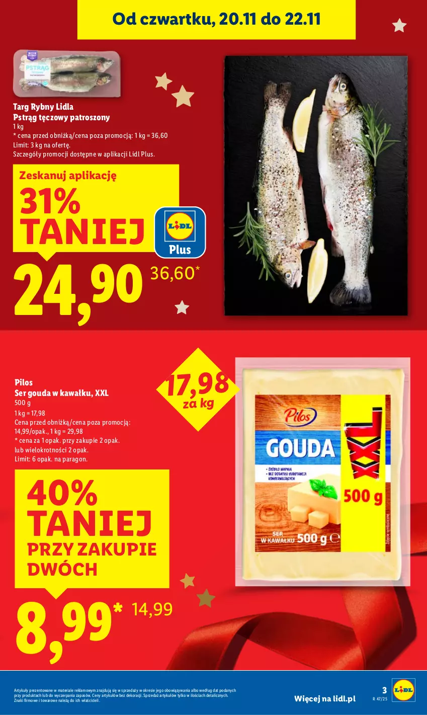 Gazetka promocyjna Lidl - GAZETKA - ważna 20.11 do 22.11.2025 - strona 3 - produkty: Gouda, Kawa, Pilos, Pstrąg, Pstrąg tęczowy, Ser