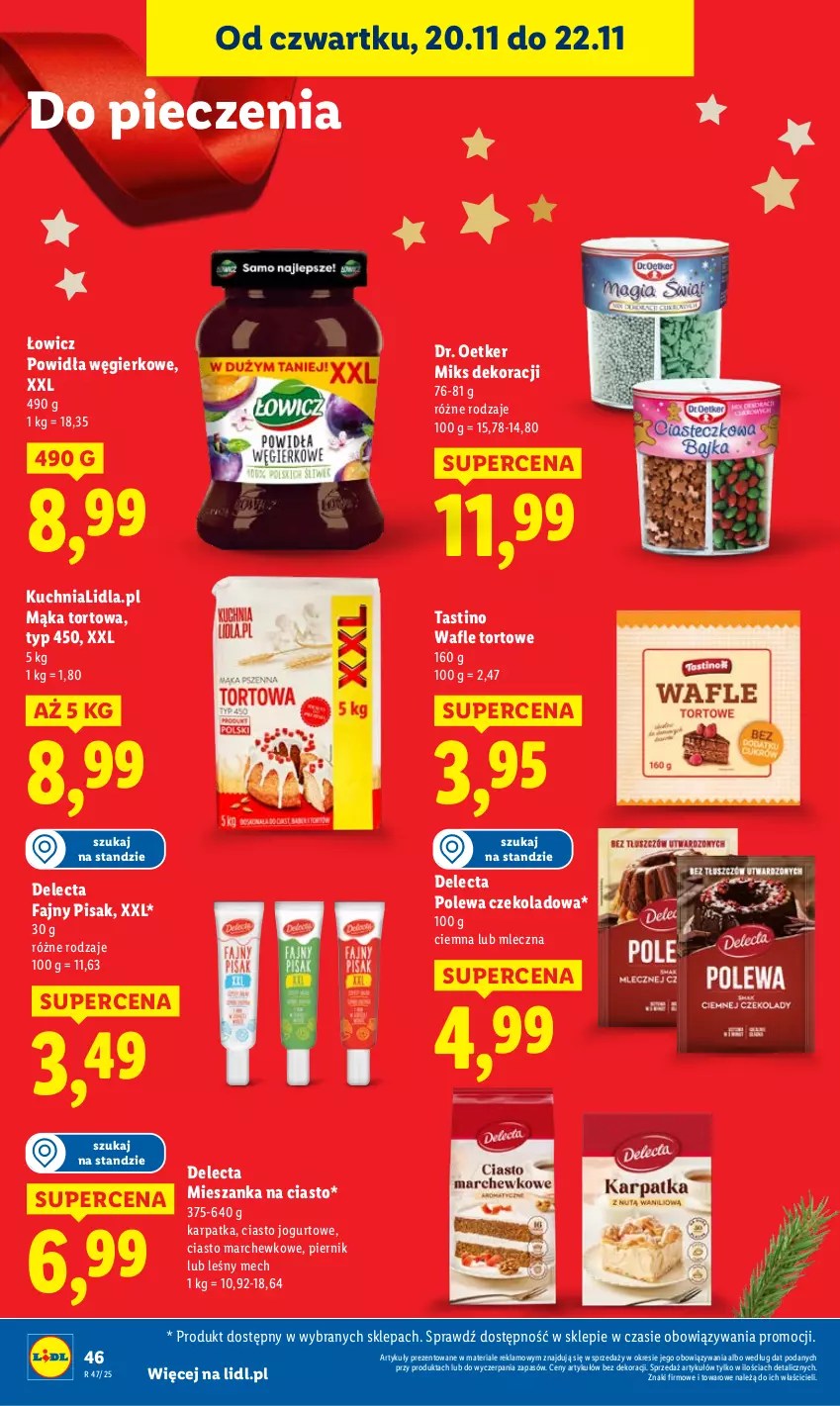Gazetka promocyjna Lidl - GAZETKA - ważna 20.11 do 22.11.2025 - strona 50 - produkty: Ciasto jogurtowe, Delecta, Dr. Oetker, Fa, Jogurt, Karp, Kuchnia, Mąka, Mąka tortowa, Piec, Piernik, Polewa czekoladowa, Wafle, Wafle tortowe