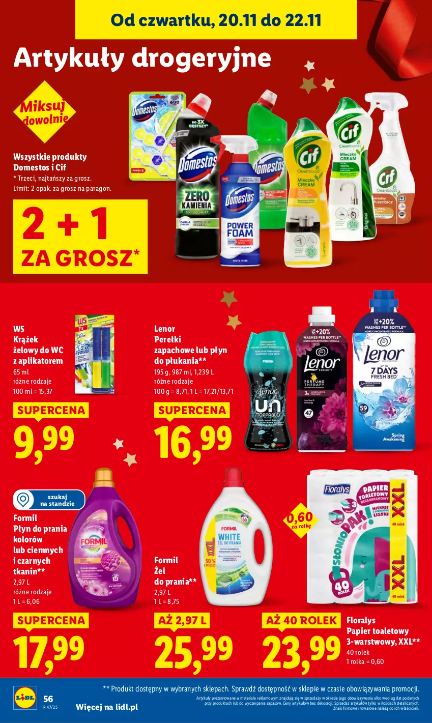 Gazetka promocyjna Lidl - GAZETKA - ważna 20.11 do 22.11.2025 - strona 60 - produkty: Cif, Domestos, Flora, Lenor, Papier, Papier toaletowy, Perełki zapachowe, Płyn do płukania, Płyn do prania