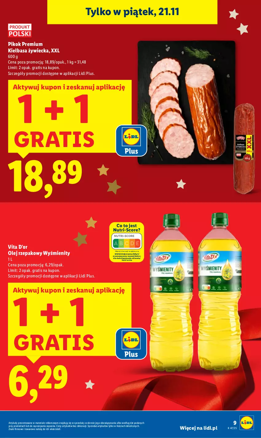 Gazetka promocyjna Lidl - GAZETKA - ważna 20.11 do 22.11.2025 - strona 9 - produkty: Gra, Kiełbasa, Olej, Olej rzepakowy, PIKOK, Wazon