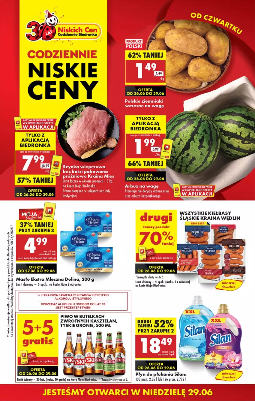 Gazetka promocyjna Biedronka - Od Czwartku - ważna 26.06 do 02.07.2025 - strona 1 - produkty: Fa, Gra, Kasztelan, Kret, Masło, Piwa, Piwo, Płyn do płukania, Silan, Tyskie