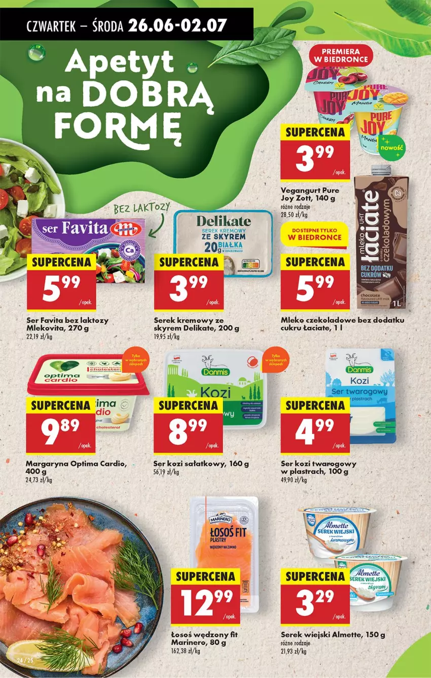 Gazetka promocyjna Biedronka - Od Czwartku - ważna 26.06 do 02.07.2025 - strona 32 - produkty: Fa, Favita, Margaryna, Mleko, Optima, Optima Cardio, Pur, Sałat, Ser, Ser kozi, Serek, Serek wiejski, Vegangurt, Zott