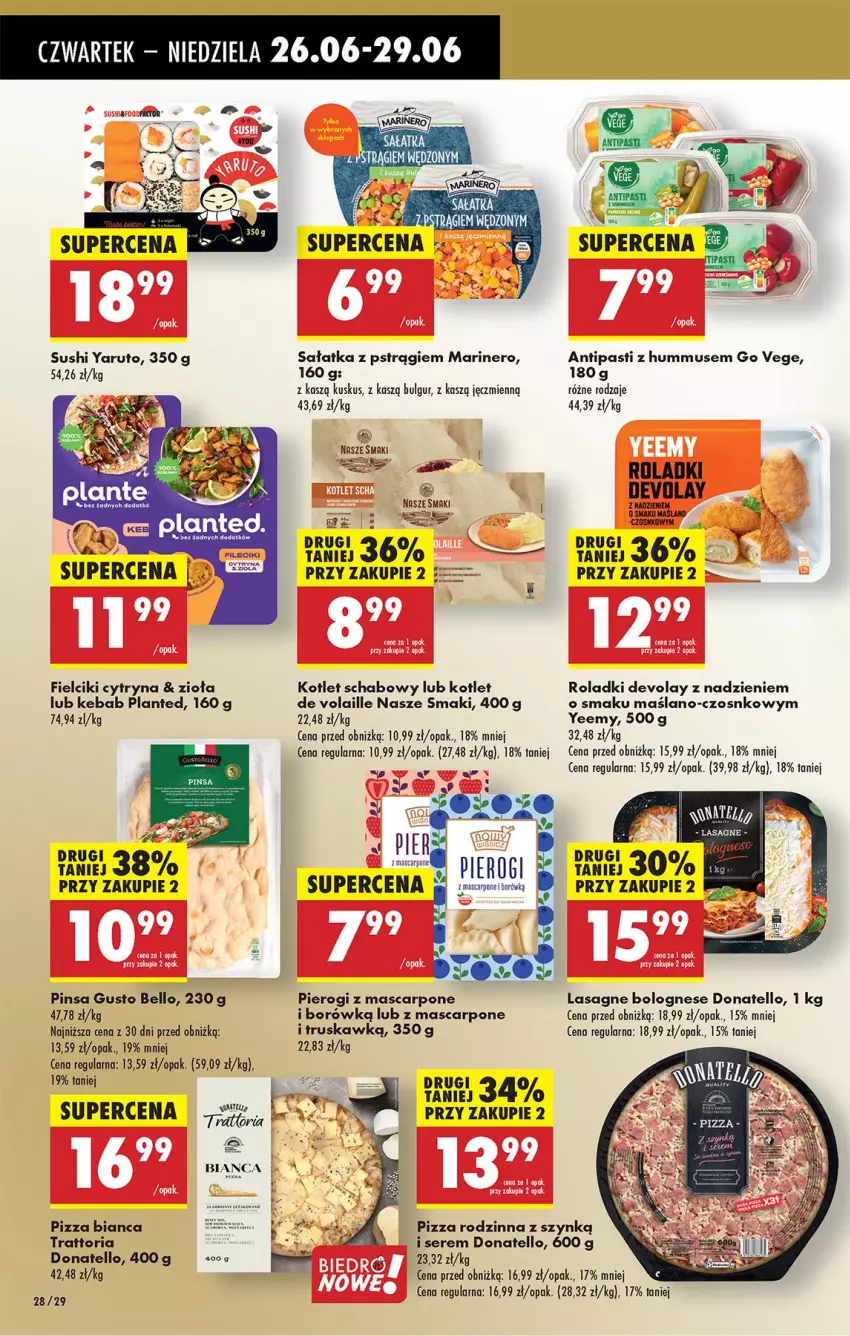 Gazetka promocyjna Biedronka - Od Czwartku - ważna 26.06 do 02.07.2025 - strona 36 - produkty: Bell, Bulgur, Hummus, Kebab, Kotlet, Kuskus, Lasagne, Lasagne bolognese, LG, Mascarpone, Mus, Pierogi, Pizza, Pstrąg, Sałat, Sałatka, Ser, Sushi