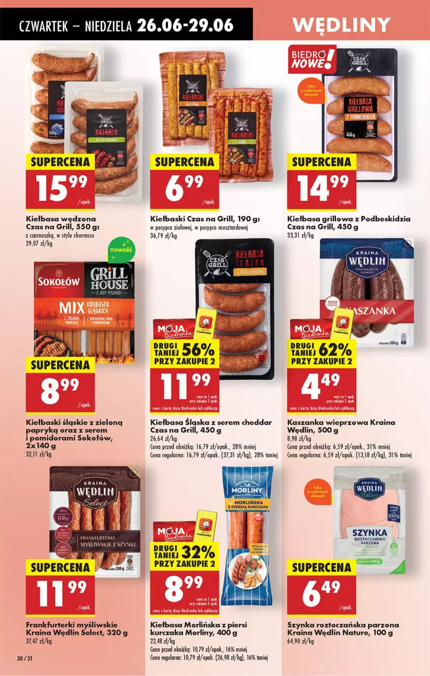 Gazetka promocyjna Biedronka - Od Czwartku - ważna 26.06 do 02.07.2025 - strona 38 - produkty: Cheddar, Frankfurterki, Grill, HP, Kasza, Kaszanka, Kiełbasa, Kiełbasa śląska, Kurczak, Morliny, Mus, Rasco, Ser, Sok, Sokołów, Szynka