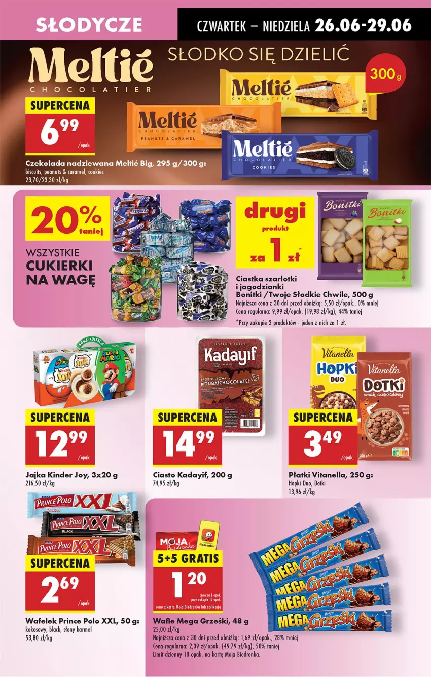 Gazetka promocyjna Biedronka - Od Czwartku - ważna 26.06 do 02.07.2025 - strona 47 - produkty: Bonitki, Ciastka, Cukier, Cukierki, Czekolada, Czekolada nadziewana, Kinder, Kokos, Lack, Prince Polo, Wafelek, Wafle