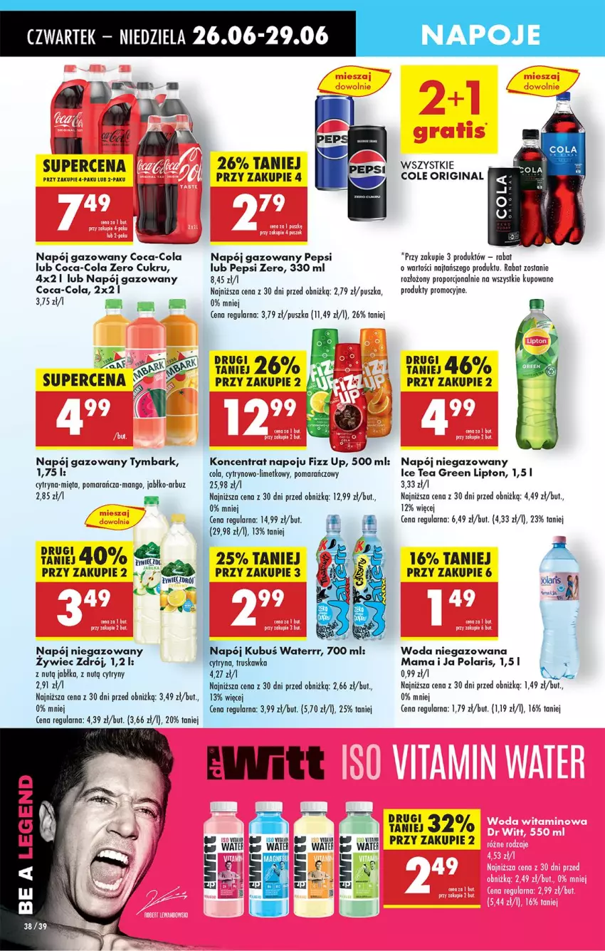 Gazetka promocyjna Biedronka - Od Czwartku - ważna 26.06 do 02.07.2025 - strona 48 - produkty: Arbuz, Coca-Cola, Cytryny, Gin, Jabłka, Kubuś, Lipton, Mango, Mięta, Napój, Napój gazowany, Napój niegazowany, Napoje, Pepsi, Por, Tymbark, Woda, Woda niegazowana