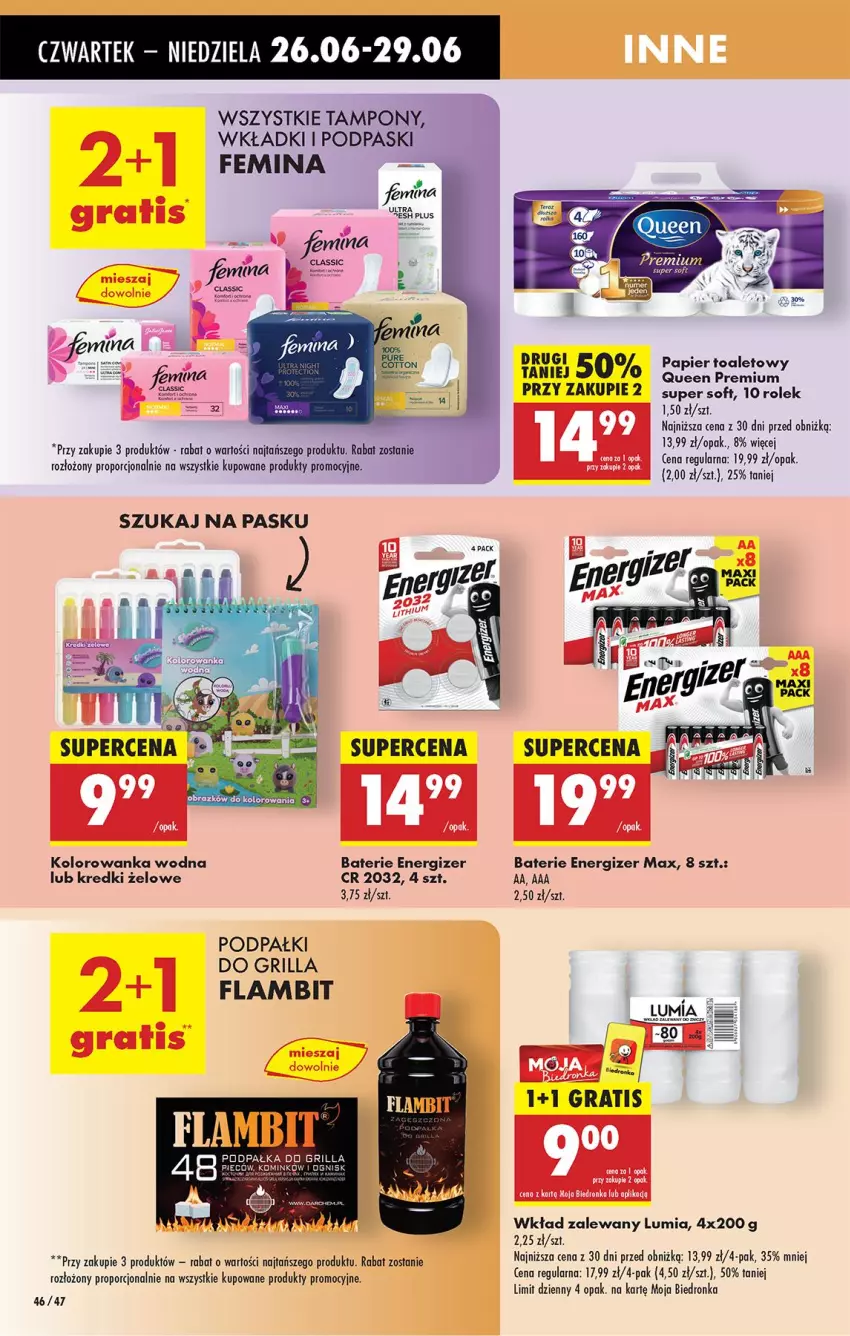 Gazetka promocyjna Biedronka - Od Czwartku - ważna 26.06 do 02.07.2025 - strona 60 - produkty: Energizer, Fa, Grill, Kolorowanka, Papier, Papier toaletowy, Podpaski, Por, Tampony, Wkładki