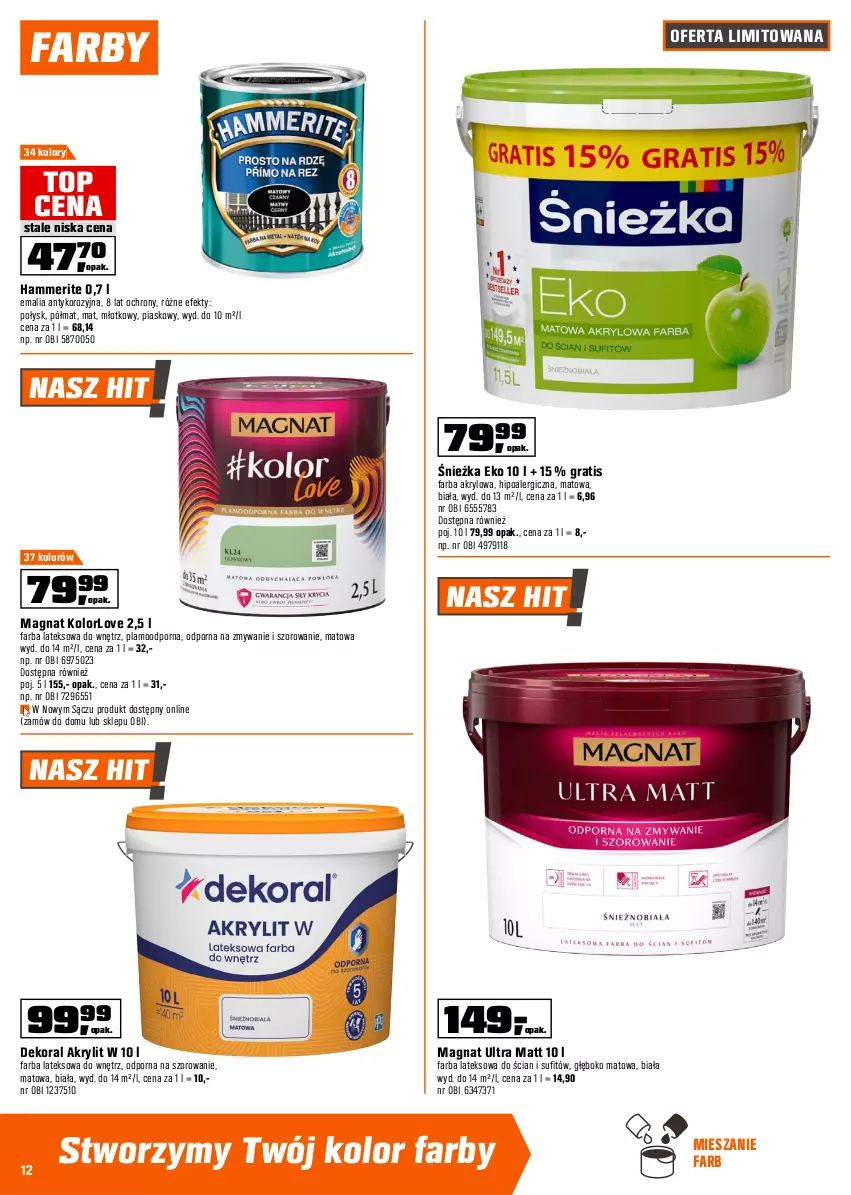 Gazetka promocyjna Obi - Gazetka OBI - ważna 20.08 do 09.09.2025 - strona 12 - produkty: Dekoral, Fa, Farba akrylowa, Farba lateksowa, Gra, Młot, Por, Top