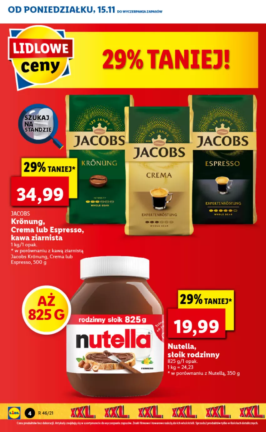 Gazetka promocyjna Lidl - GAZETKA - ważna 15.11 do 17.11.2021 - strona 4 - produkty: Jacobs, Kawa, Kawa ziarnista, Nutella, Por