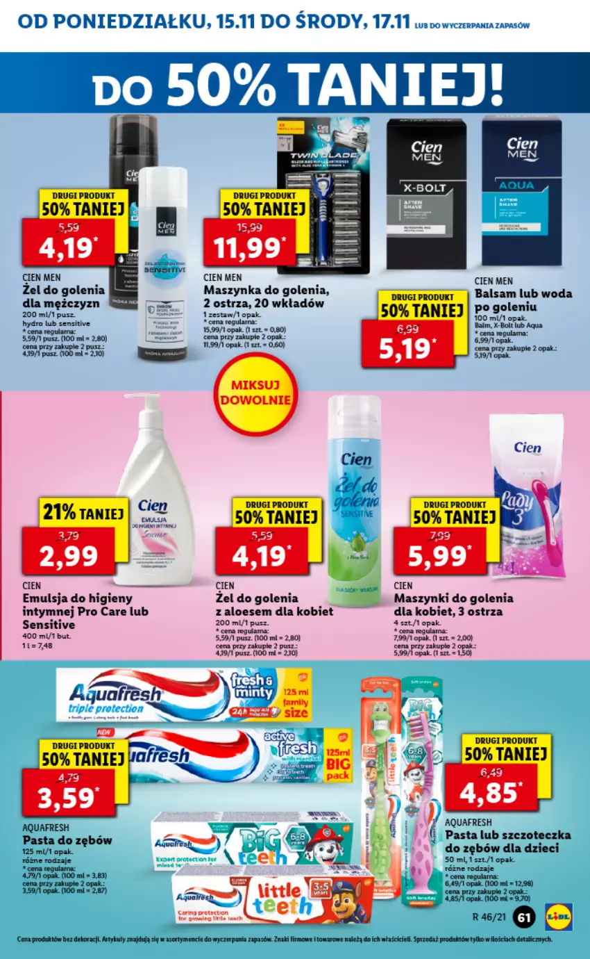 Gazetka promocyjna Lidl - GAZETKA - ważna 15.11 do 17.11.2021 - strona 61 - produkty: Aquafresh, Dzieci, Emulsja, Fa, LG, Maszynka, Maszynka do golenia, Sos, Szczoteczka, Szynka, Woda