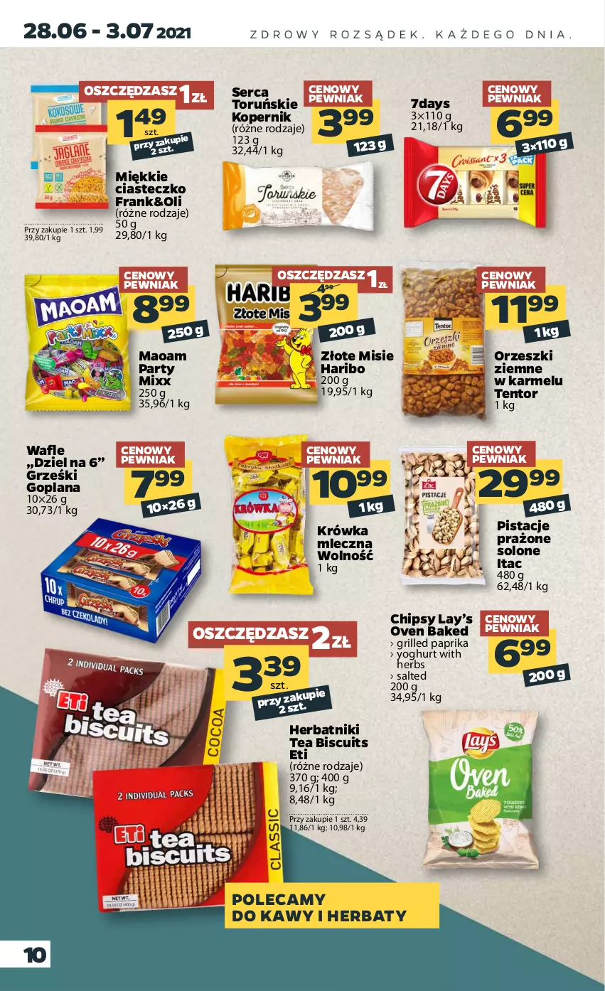 Gazetka promocyjna Netto - Gazetka spożywcza - ważna 28.06 do 03.07.2021 - strona 10 - produkty: Chipsy, Goplana, Grill, Grześki, Haribo, Herbatniki, LANA, Lay’s, Orzeszki, Orzeszki ziemne, Pistacje, Ser, Wafle