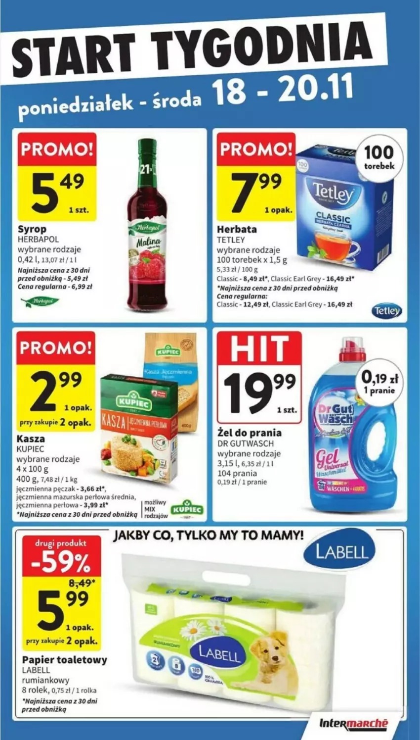 Gazetka promocyjna Intermarche - ważna 18.11 do 20.11.2024 - strona 3 - produkty: Bell, Earl Grey, Herbapol, Herbata, Kasza, Kupiec, Papier, Papier toaletowy, Piec, Rum, Syrop, Tetley