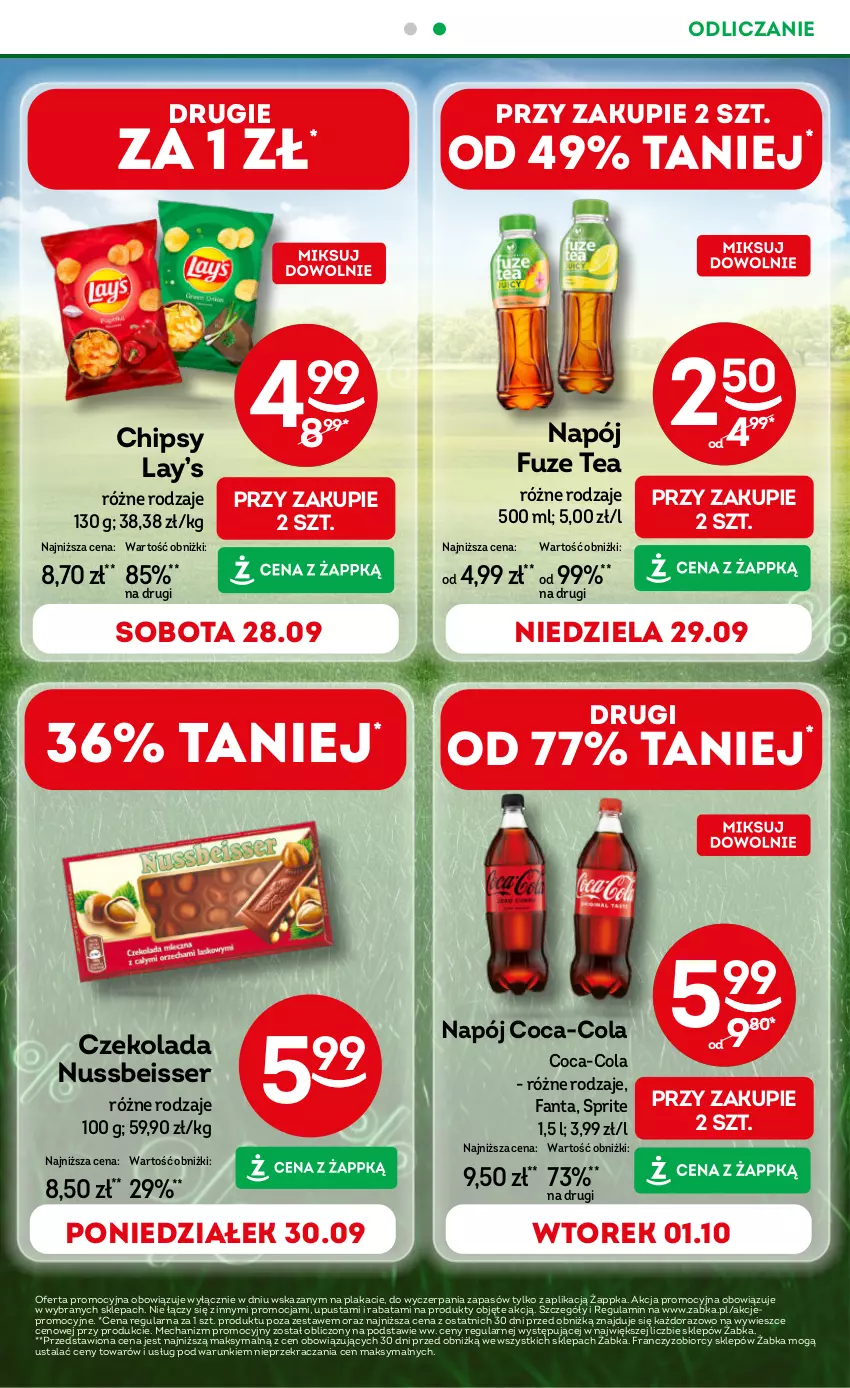 Gazetka promocyjna Żabka - ważna 25.09 do 08.10.2024 - strona 3 - produkty: Chipsy, Coca-Cola, Czekolada, Fa, Fanta, Lay’s, Napój, Ser, Sok, Sprite