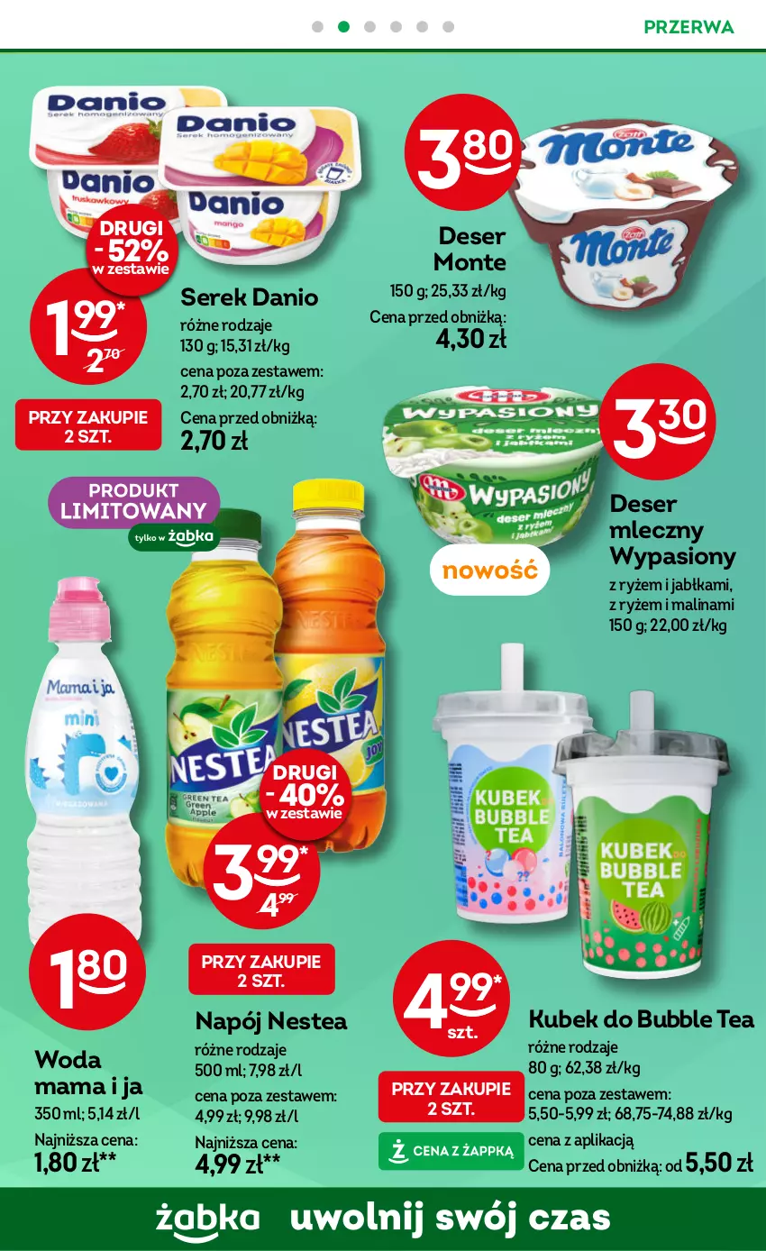 Gazetka promocyjna Żabka - ważna 25.09 do 08.10.2024 - strona 63 - produkty: Danio, Deser, Deser mleczny, Jabłka, Kubek, Monte, Napój, Nestea, Ryż, Ser, Serek, Woda