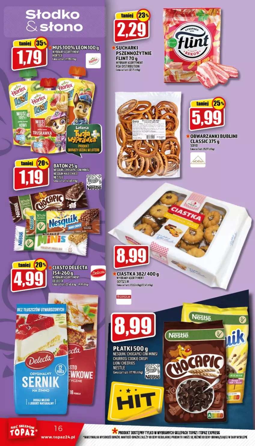 Gazetka promocyjna Topaz - Gazetka - ważna 25.08 do 31.08.2022 - strona 16 - produkty: Ciastka, Cini Minis, Sok, Top