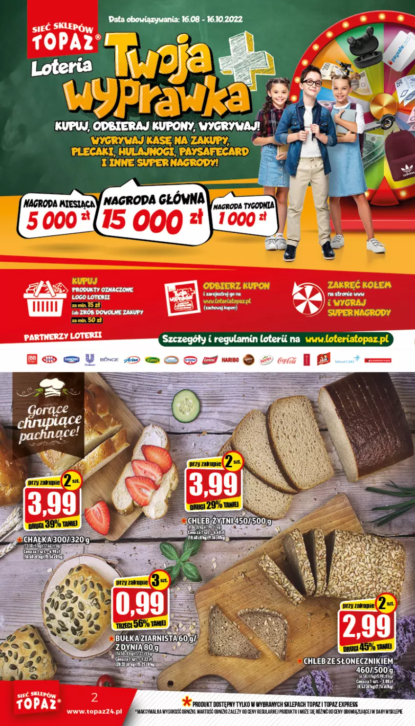 Gazetka promocyjna Topaz - Gazetka - ważna 25.08 do 31.08.2022 - strona 2 - produkty: Chleb, Sok, Top