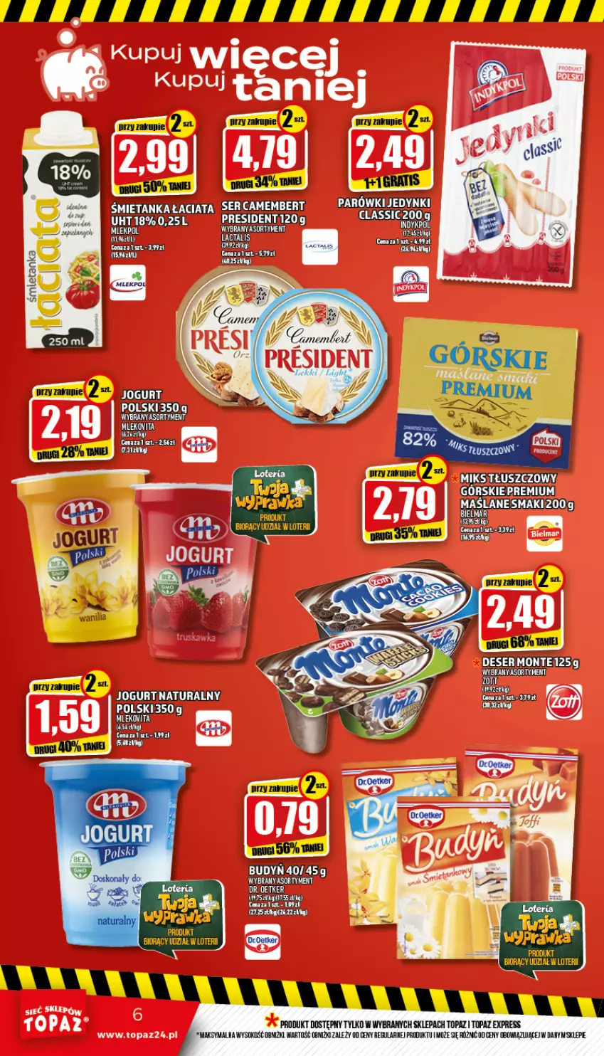Gazetka promocyjna Topaz - Gazetka - ważna 25.08 do 31.08.2022 - strona 6 - produkty: Camembert, Jogurt, Jogurt naturalny, Ser, Sok, Top