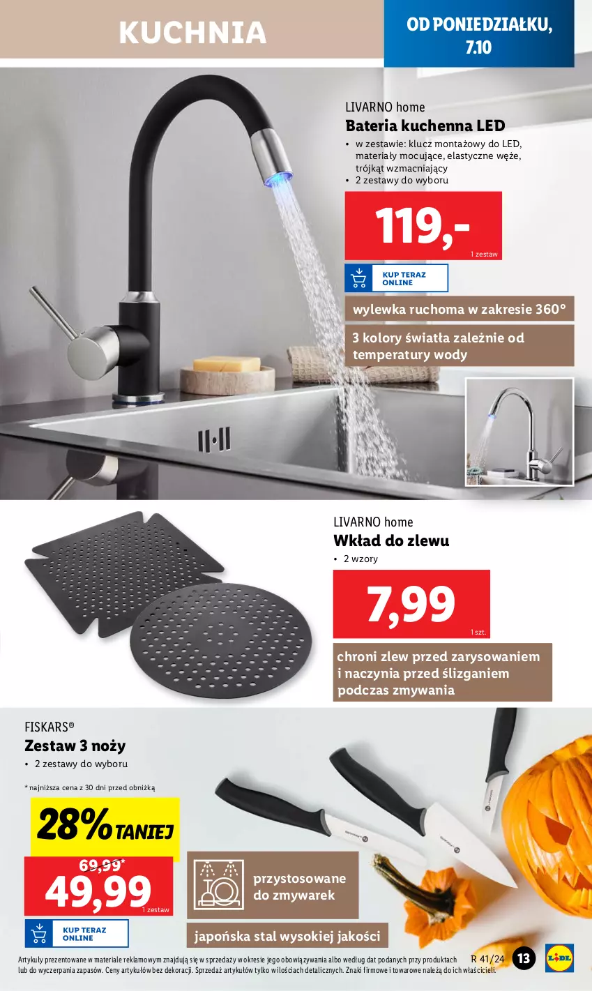 Gazetka promocyjna Lidl - GAZETKA - ważna 07.10 do 12.10.2024 - strona 17 - produkty: Bateria, Bateria kuchenna, Fiskars, Ivar, Kuchnia, Noż, Sok, Zlew