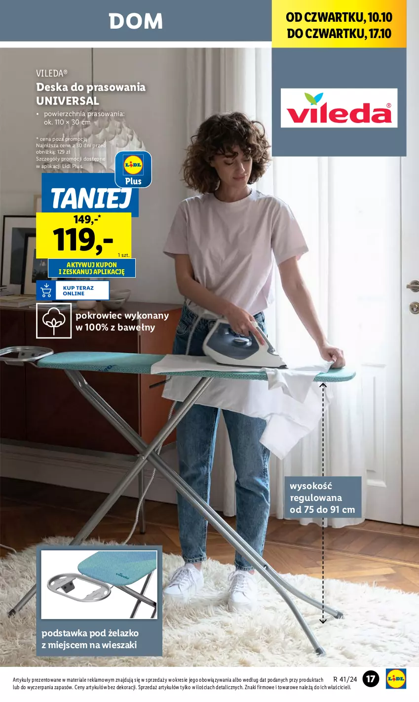 Gazetka promocyjna Lidl - GAZETKA - ważna 07.10 do 12.10.2024 - strona 21 - produkty: Deska do prasowania, Pokrowiec, Sok, Vileda, Wieszak