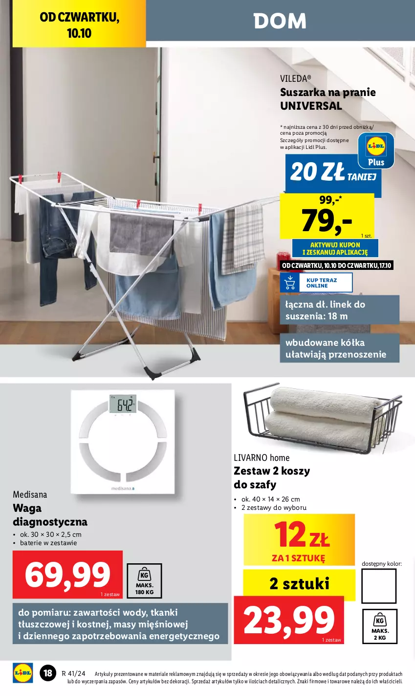 Gazetka promocyjna Lidl - GAZETKA - ważna 07.10 do 12.10.2024 - strona 22 - produkty: Isana, Ivar, Kosz, Suszarka, Suszarka na pranie, Vileda, Waga