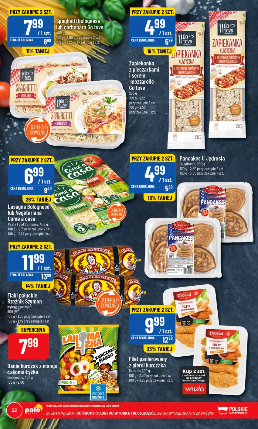 Gazetka promocyjna PoloMarket - Gazetka pomocyjna - ważna 10.05 do 16.05.2023 - strona 22 - produkty: Filet panierowany, Flaki, Kurczak, Lasagne, Lasagne bolognese, Mango, Ser, Spaghetti, Vegeta, Zupa