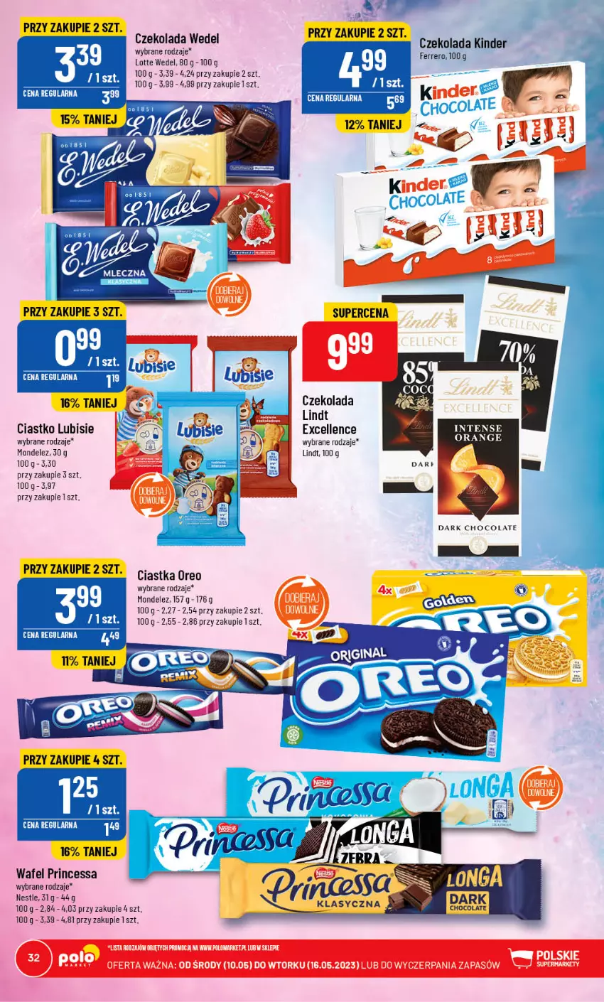 Gazetka promocyjna PoloMarket - Gazetka pomocyjna - ważna 10.05 do 16.05.2023 - strona 32 - produkty: Ciastka, Czekolada, Kinder, Lindt, Lubisie, Oreo, Princessa